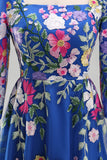 Vestido Midi Midi Mãe da Noiva azul real com decote quadrado e decote quadrado