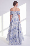 Vestido de Mãe da Noiva Flor Azul A-Line A-Line A-Shoulder Up Low Low