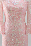 Vestido formal de sereia bordado com blush brilhante e lantejoulas, bordado nos ombros, com mangas 3/4