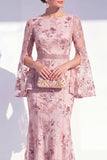 Vestido longo de mãe da noiva com gola redonda e sereia de gola redonda com decote redondo