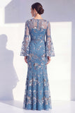 Vestido longo de mãe da noiva com gola redonda e sereia de gola redonda com decote redondo