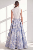 Vestido Azul A-Line V-Neck Long Mother Of the Bride com laço