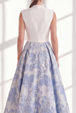 Vestido Azul A-Line V-Neck Long Mother Of the Bride com laço