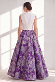 Vestido Azul A-Line V-Neck Long Mother Of the Bride com laço
