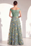 A-Line Blush Off the Shoulder Floral Long Mother of the Bride Dress