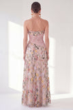 Vestido azul A-Line Floral Floral Long Mother Of the Bride com fenda