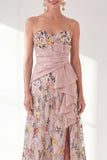 Vestido azul A-Line Floral Floral Long Mother Of the Bride com fenda