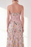 Vestido azul A-Line Floral Floral Long Mother Of the Bride com fenda