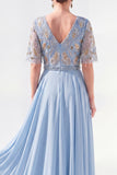 Vestido de Mãe da Noiva Verde Verde em V, Flor de Chiffon em V, com bordas de missangas