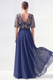 Vestido de Mãe da Noiva Verde Verde em V, Flor de Chiffon em V, com bordas de missangas