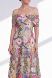 A-Line Camisa Cáqui Claro Ombro Alto Alto Baixo Vestido Mãe da Noiva