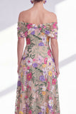 A-Line Camisa Cáqui Claro Ombro Alto Alto Baixo Vestido Mãe da Noiva