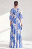 Vestido longo de mãe da noiva, decote bateau em linha A, com decote em chiffon vermelho, com mangas 3/4