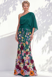Vestido Longo de Mãe da Noiva Floral Lilas, de um ombro e mangas cape