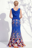 Vestido 3D Floral Longo de Mãe da Noiva Verde Escuro com Decote Bateau Verde Escuro