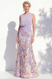 Vestido 3D Floral Longo de Mãe da Noiva Verde Escuro com Decote Bateau Verde Escuro