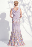 Vestido 3D Floral Longo de Mãe da Noiva Verde Escuro com Decote Bateau Verde Escuro