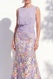 Vestido 3D Floral Longo de Mãe da Noiva Verde Escuro com Decote Bateau Verde Escuro