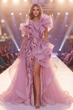 Vestido de concurso longo de sereia com lantejoulas cinzentas cinzentas e roxo brilhante com fenda
