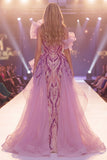 Vestido de concurso longo de sereia com lantejoulas cinzentas cinzentas e roxo brilhante com fenda