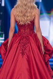 Vestido de concurso comprido com espartilho Red Mermaid transparente e faixa