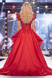 Vestido de Espartilho Vermelho Transparente com Missangas e Vestido de Concurso