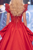 Vestido de Espartilho Vermelho Transparente com Missangas e Vestido de Concurso