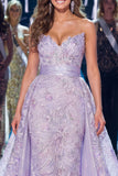 Vestido de concurso comprido com faixa, sereia lilás, glitter com purpurina e sereia