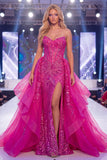 Vestido de concurso comprido em forma de espartilho sereia em espartilho brilhante Sweetheart transparente