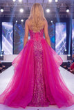 Vestido de concurso comprido em forma de espartilho sereia em espartilho brilhante Sweetheart transparente
