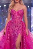 Vestido de concurso comprido em forma de espartilho sereia em espartilho brilhante Sweetheart transparente