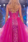 Vestido de concurso comprido em forma de espartilho sereia em espartilho brilhante Sweetheart transparente