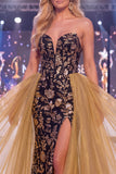 Vestido de concurso preto preto dourado com lantejoulas e lantejoulas preto brilhante