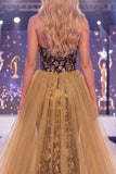 Vestido de concurso preto preto dourado com lantejoulas e lantejoulas preto brilhante