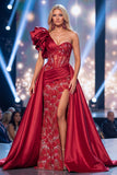 Vestido de concurso longo com espartilho de sereia de um ombro e um ombro