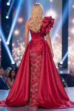 Vestido de concurso longo com espartilho de sereia de um ombro e um ombro