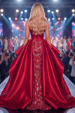 Sweetheart Bordô Sereia Corset Espartilho Longo com Contas e Vestido de Concurso