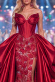 Sweetheart Bordô Sereia Corset Espartilho Longo com Contas e Vestido de Concurso