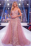 Vestido longo de concurso floral com espartilho de merreia Blush de Sereia