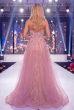 Vestido longo de concurso floral com espartilho de merreia Blush de Sereia