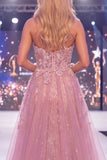 Vestido longo de concurso floral com espartilho de merreia Blush de Sereia