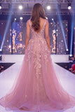 Blush de sereia, Corset transparente, Vestido longo floral de concurso com faixa