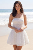 Vestido Mini Corset Sem Alças com Missangas Ivory A Line