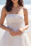 Vestido Mini Corset Sem Alças com Missangas Ivory A Line