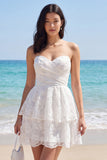 Vestido Branco Pequeno em Níveis Floral Sweetheart Floral