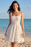 Vestido de Graduação Corsela Floral Linha A com decote quadrado