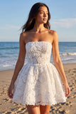 Vestido Branco Pequeno Branco de Renda Floral Sem Alças