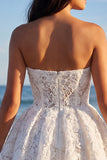 Vestido Branco Pequeno Branco de Renda Floral Sem Alças