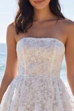 Corset Floral Strapless A Line Vestido Branco Pequeno