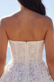 Corset Floral Strapless A Line Vestido Branco Pequeno